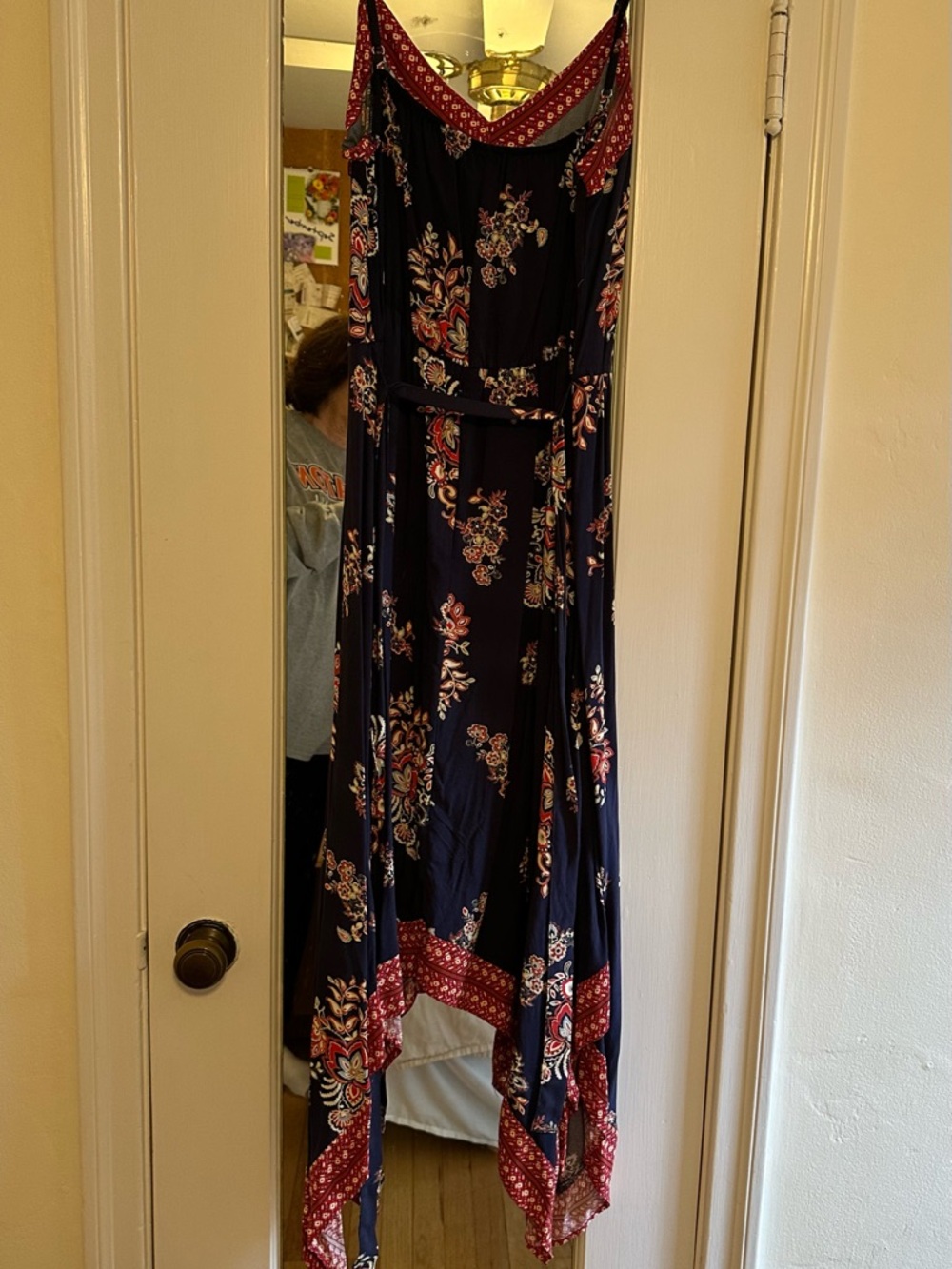 Xhilaration Navy Floral Handkerchief Hem Dress - Picture 3 of 5